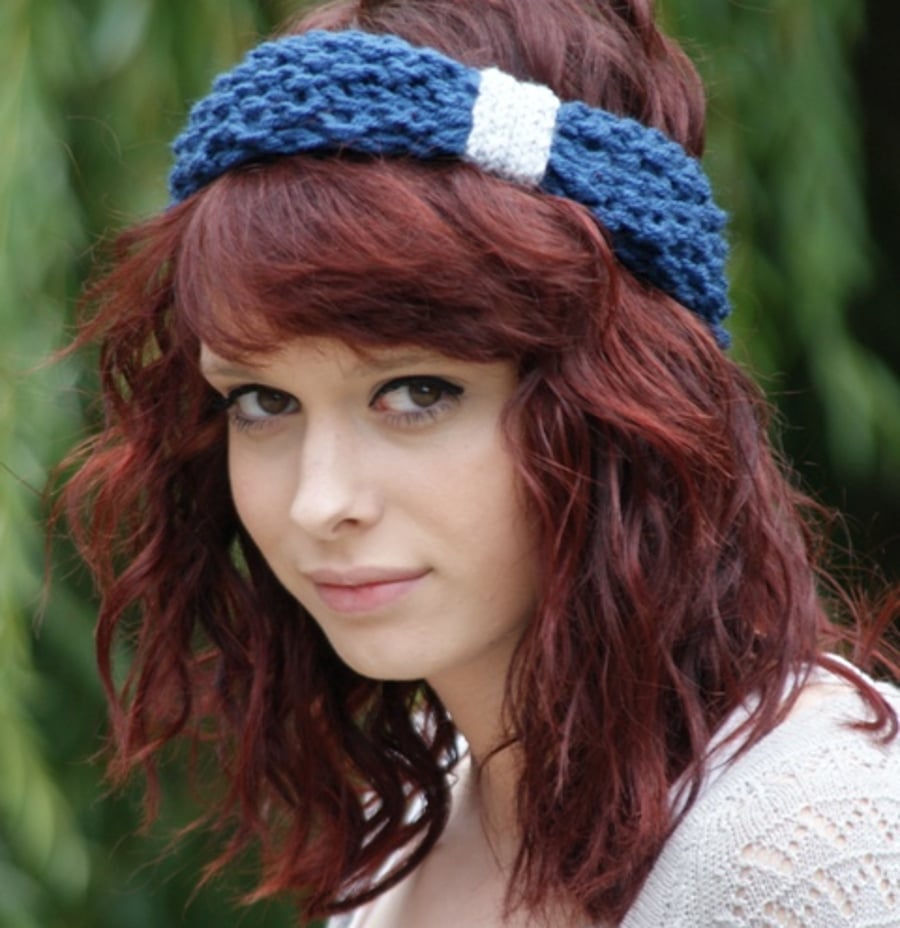 Denim Blue Bow Knitted Headband