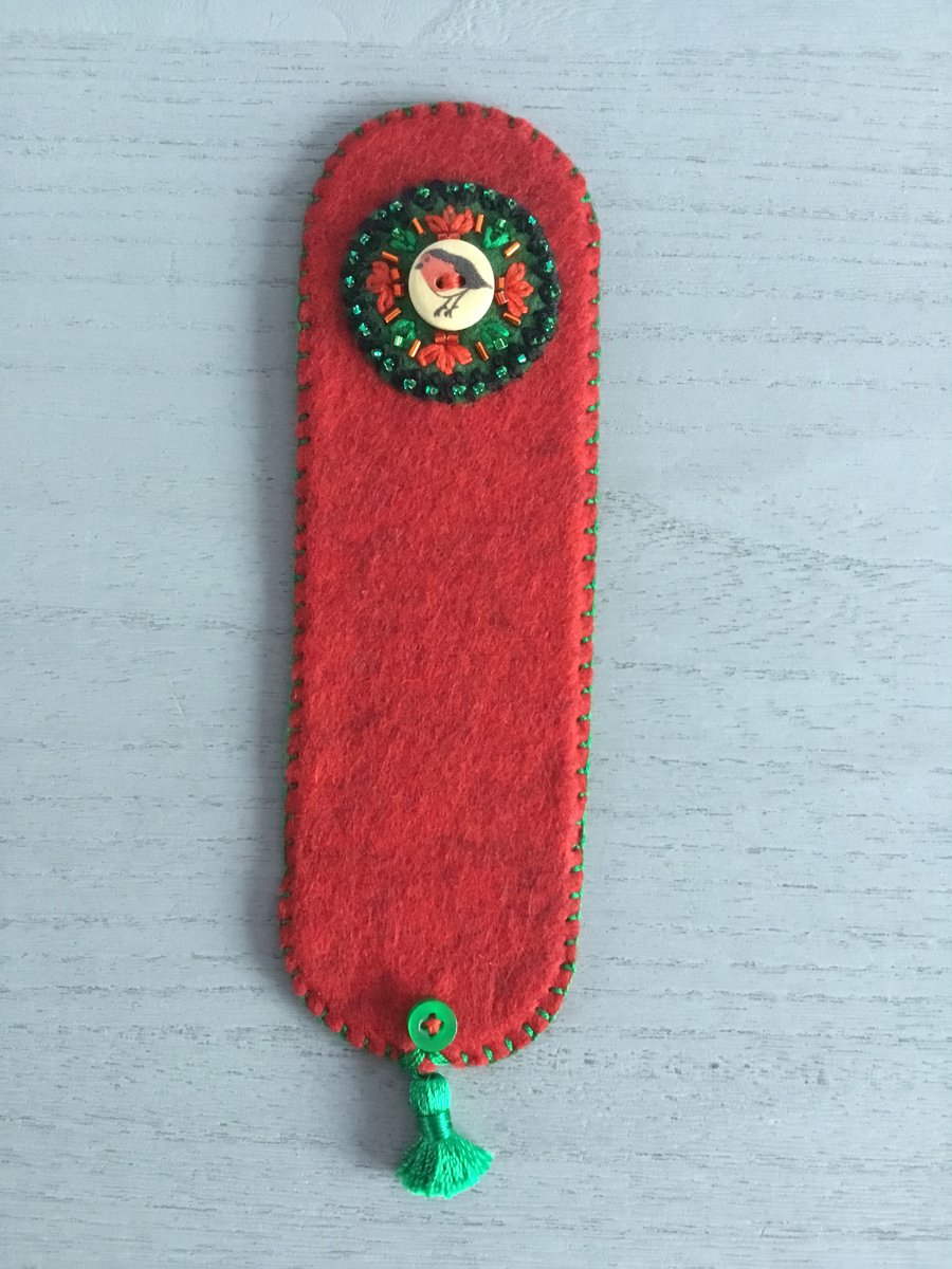 Hand Embroidered Robin Bookmark 