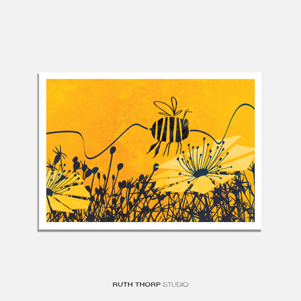 Squiggle Bee Illustrated Art Print