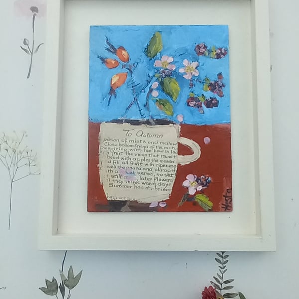 Autumnal mixed media still life painting 
