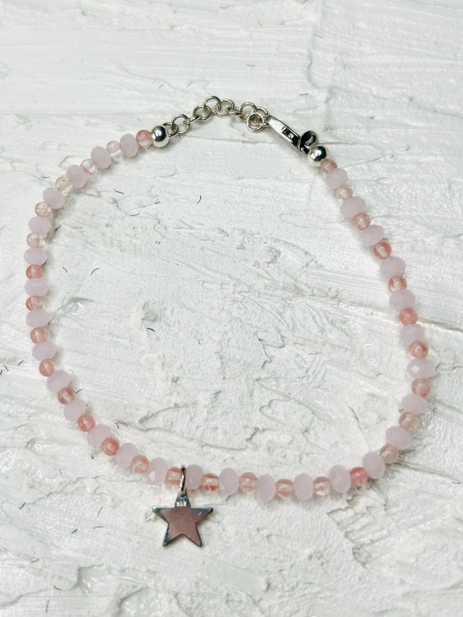 Sterling Silver Beaded Bracelet wit Silver Star Charm