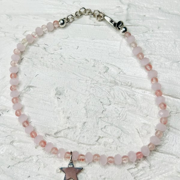 Sterling Silver Beaded Bracelet wit Silver Star Charm