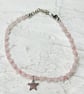 Handmade Pink Rose Quartz Beaded Bracelet with Blue Star Charm, Crystal Gemstone