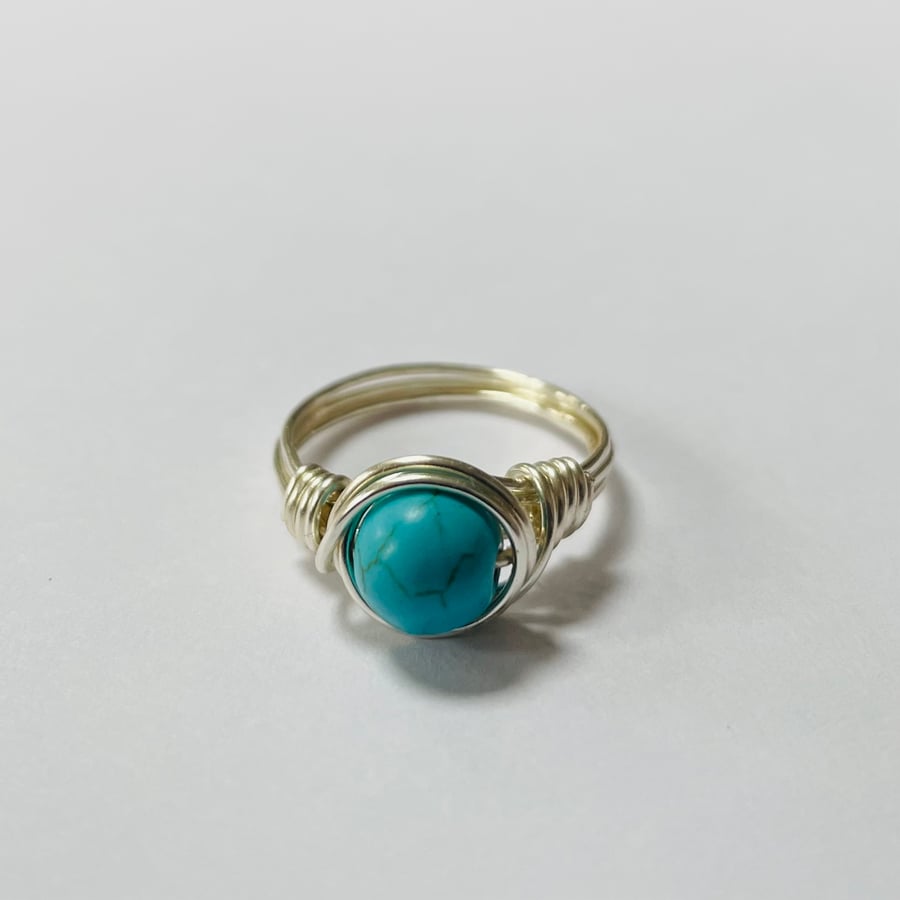Wire wrapped turquoise ring