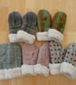 Ladies grey check british wool tweed mittens cream faux sheepskin sherpa fleece  - Image 5