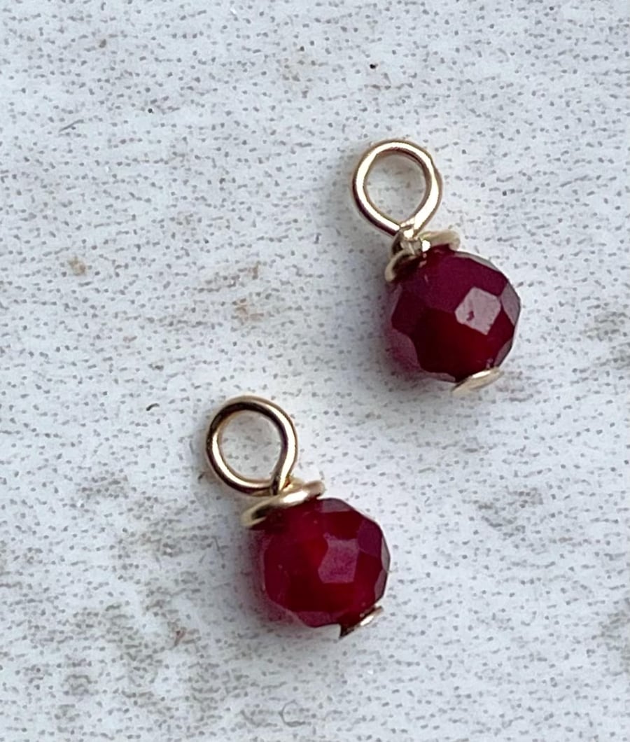 3mm Faceted Ruby Gemstone Charms with 9ct Gold 