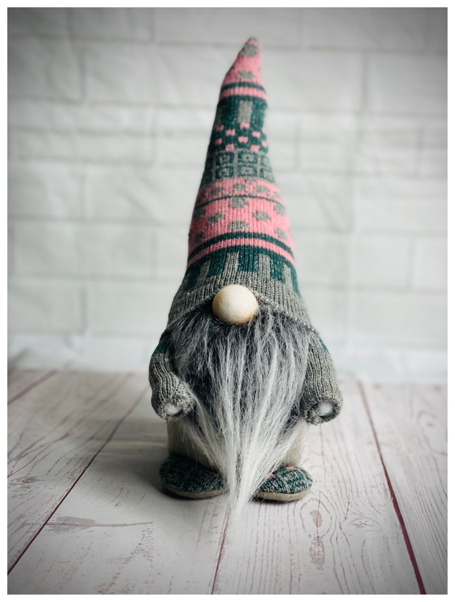 Handmade Grey and White Winter Nordic Gnome 