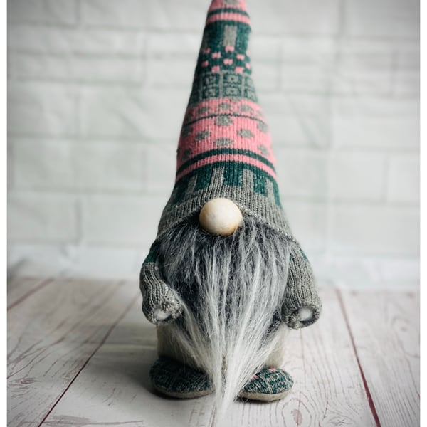 Handmade Grey and White Winter Nordic Gnome 