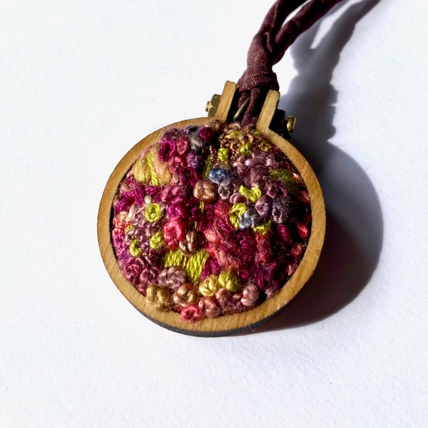 Hand Embroidered Autumn Round Pendant Necklace