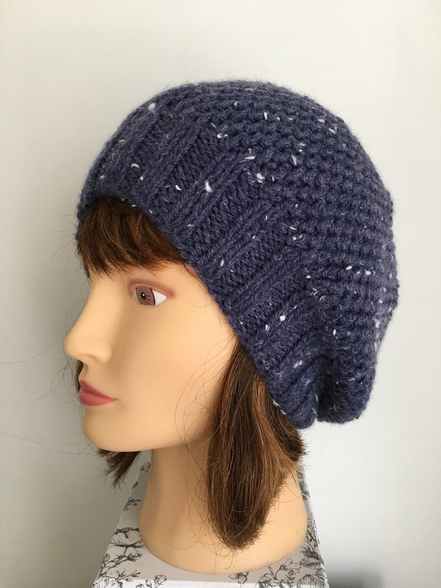 Womens knit Beret, Blue Wool Hat,  Wool French Beret Knitted Womens Winter Hats 