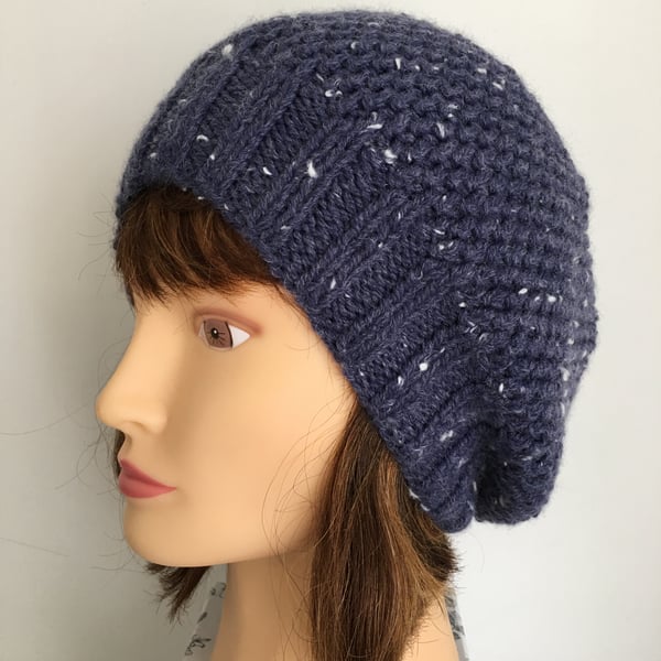 Womens knit Beret, Blue Wool Hat,  Wool French Beret Knitted Womens Winter Hats 