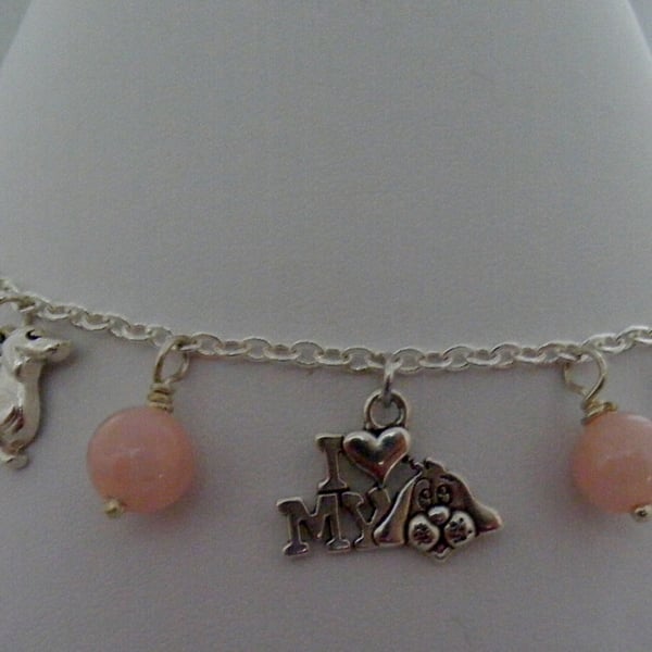 Jade Gemstone Anklet with Dog Charms