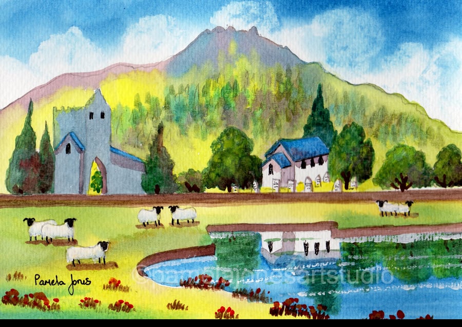 Talley Abbey, Llandeilo, Carmarthenshire, Original Watercolour in 14 x 11 Mount