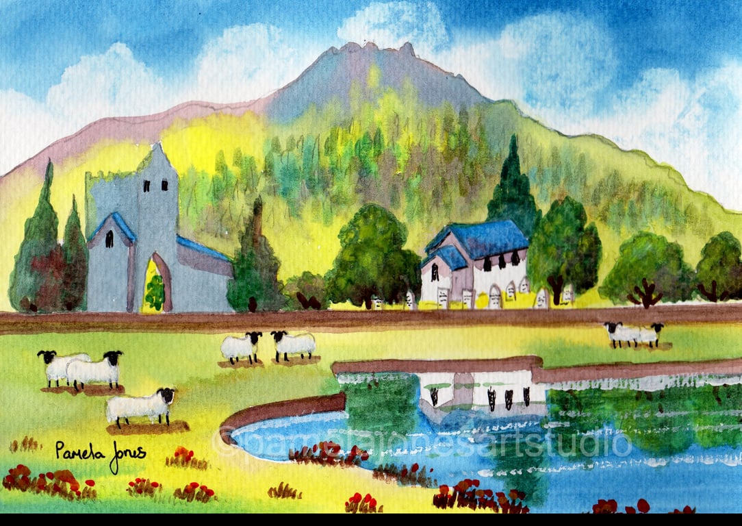 Talley Abbey, Llandeilo, Carmarthenshire, Original Watercolour in 14 x 11 Mount