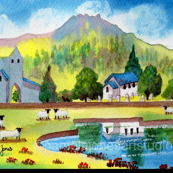 Talley Abbey, Llandeilo, Carmarthenshire, Original Watercolour in 14 x 11 Mount