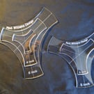 Y knot template set, ruler, quilting, English paper piecing, 6 inches to 1 inch,
