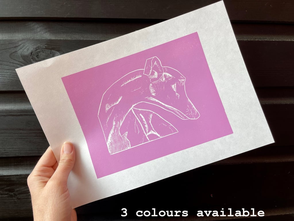 Greyhound Linocut Print - Dog Lover - Pet Parent Gift - 3 Colours Available