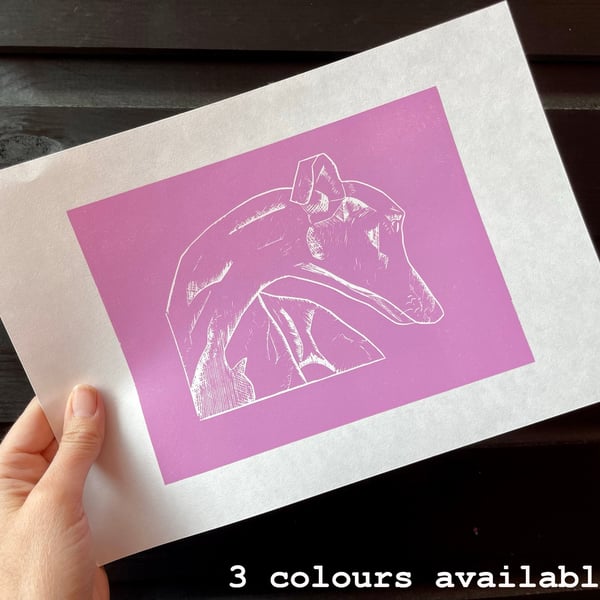Greyhound Linocut Print - Dog Lover - Pet Parent Gift - 3 Colours Available