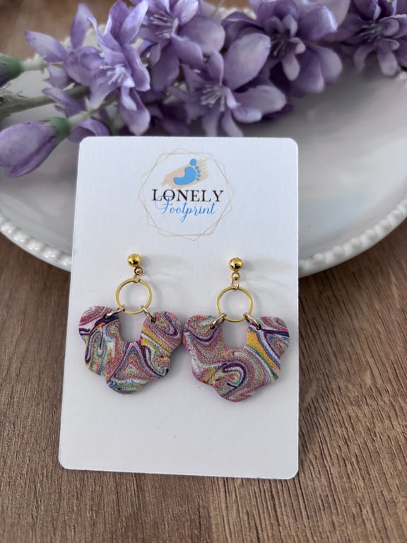 Dangle Polymer Clay Earrings - Recycled No Waste Clay - Handmade Earrings 