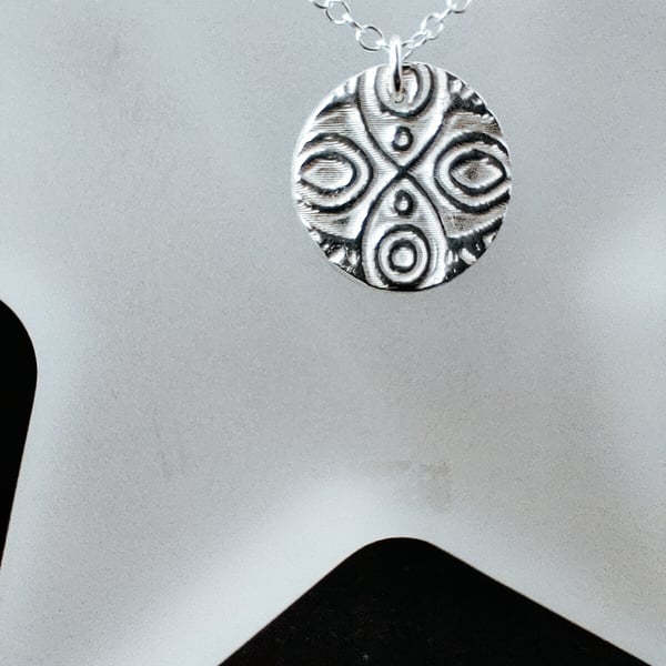 Fine Silver Pendant Necklace- Aztec