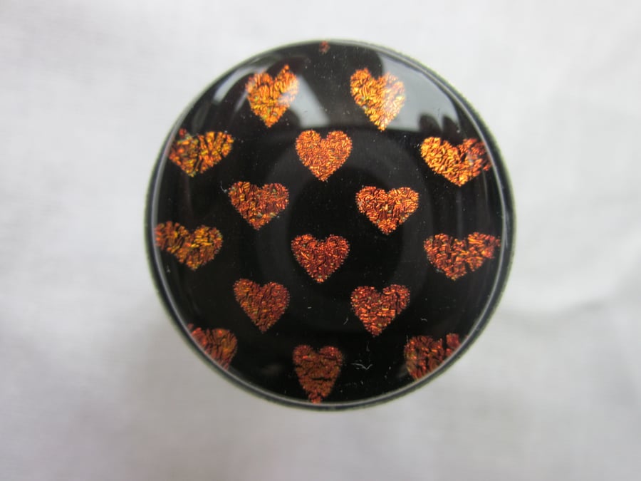 Handmade glass cabochon modern ring - BIG 'Flame' heart dichroic 