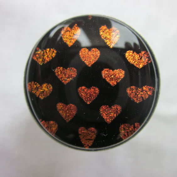 Handmade glass cabochon modern ring - BIG 'Flame' heart dichroic 
