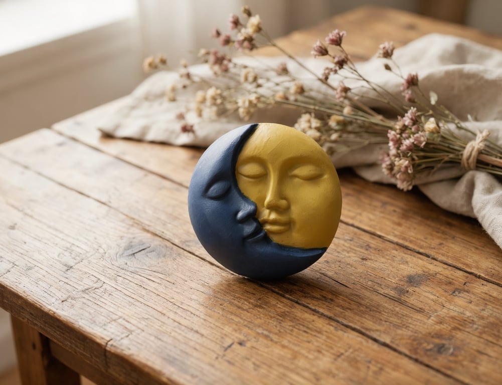 Handmade Celestial Sun & Moon Paperweight Plaster Desk Decor