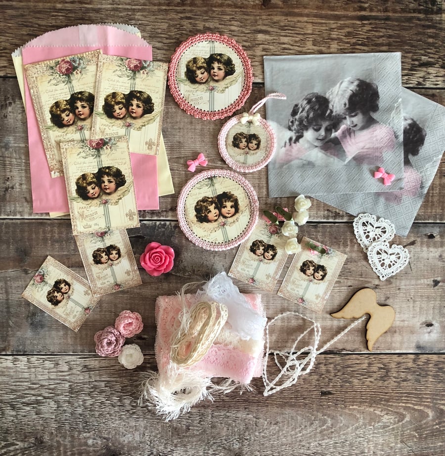 Vintage Angels & roses bumper inspiration kit with napkins