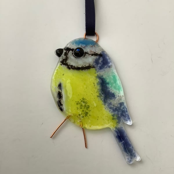 Blue tit in fused glass