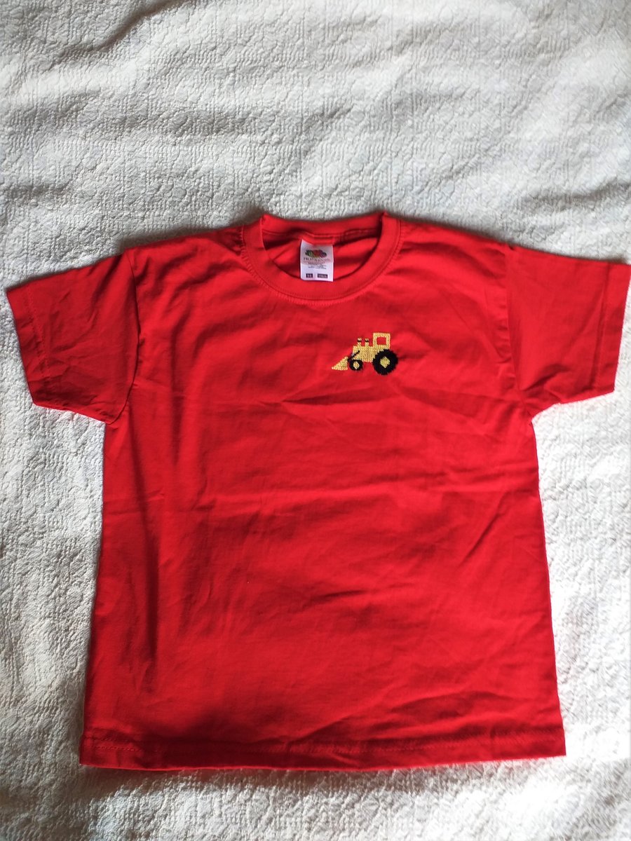 Digger T-Shirt age 5-6 years, hand embroidered