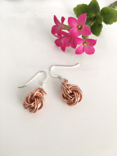 Pure Copper Infinity Love Knot Earrings, 7th Anniversary Gift For Her Handmade, 