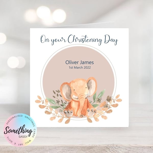 Personalised Christening-Baptism - Watercolour Animal Theme