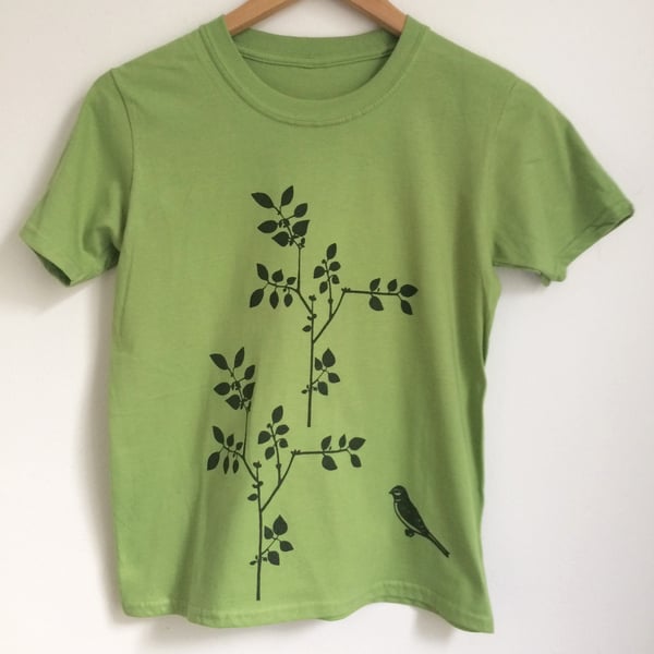 kids printed light greenT Shirt  plant and bird print