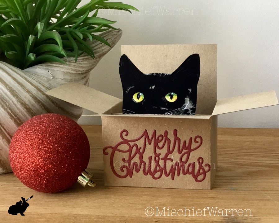 Black Cat Christmas Card - The Original Cat in a 3D box card