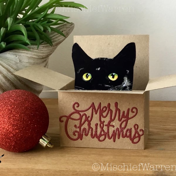 Black Cat Christmas Card - The Original Cat in a 3D box card