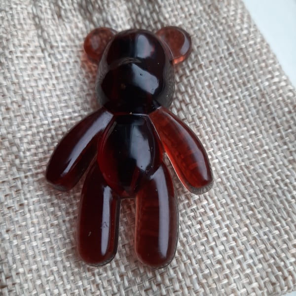 Brown Bear brooch made from pure resin 