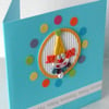 Handmade birthday card, quilled clown