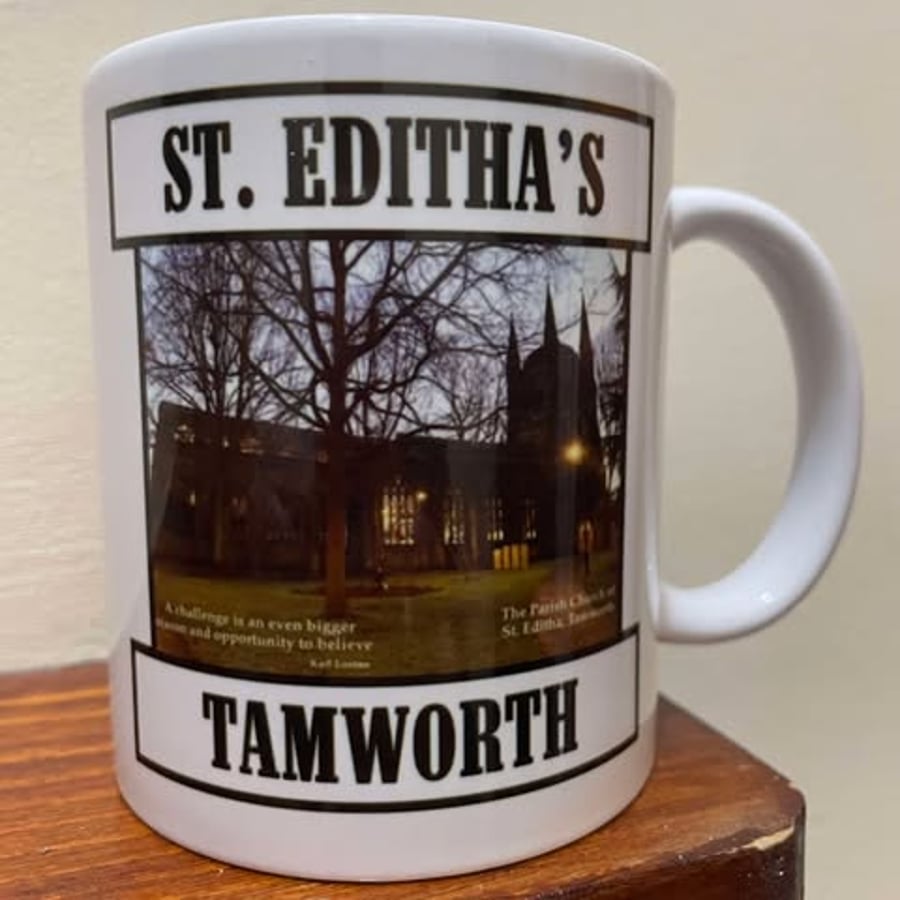 Church mug, print of St Editha's Church by Karl Loxton