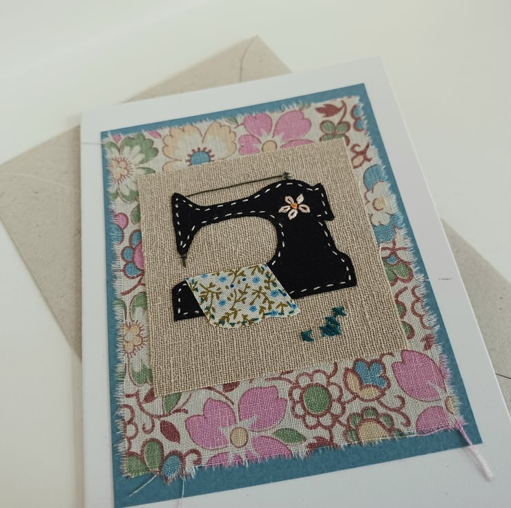 Vintage Sewing Machine Textile Art Card - Folksy