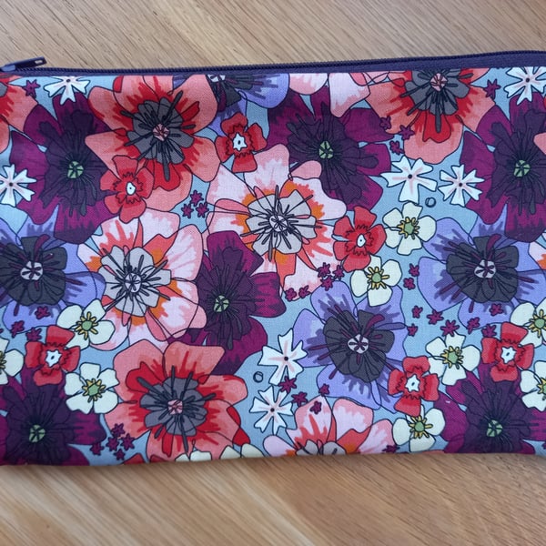 Purple and Coral Poppy Storage pouch - ideal gift  make up bag