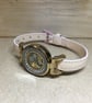 Upcycled Vintage Watch Movement Match With A Pale Pink Faux Leather Bracelet