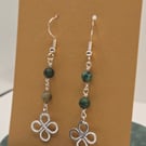 African Turquoise Beaded Dangle Earrings with Sterling Silver Hooks