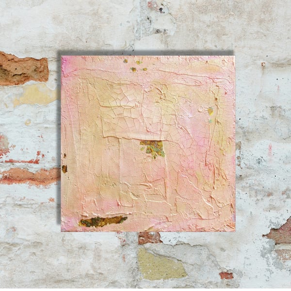 Small Pink Abstract Painting Minimal Textural Minimalist Square Canvas Artwork