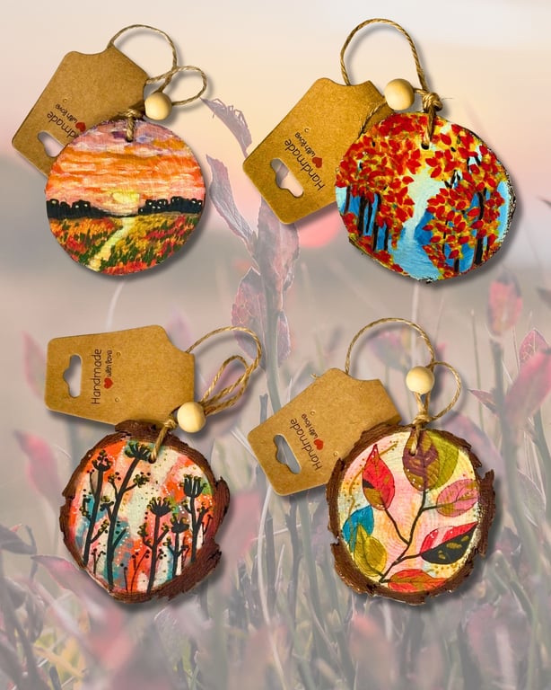 Abstract Autumn Natural Wood Hanging Decorations