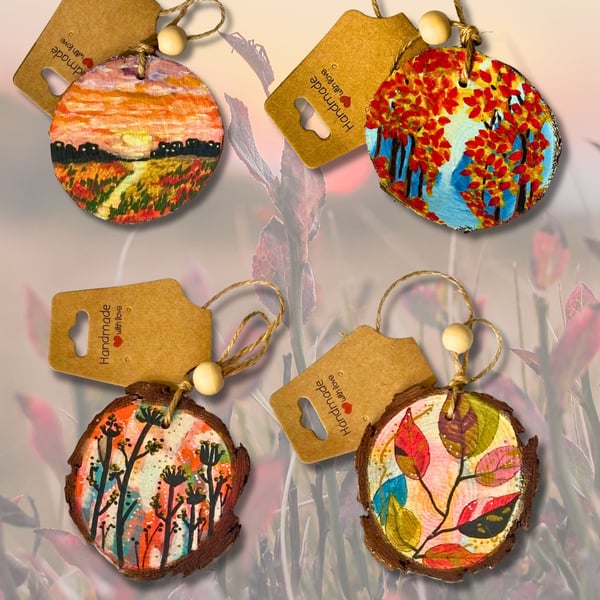 Abstract Autumn Natural Wood Hanging Decorations
