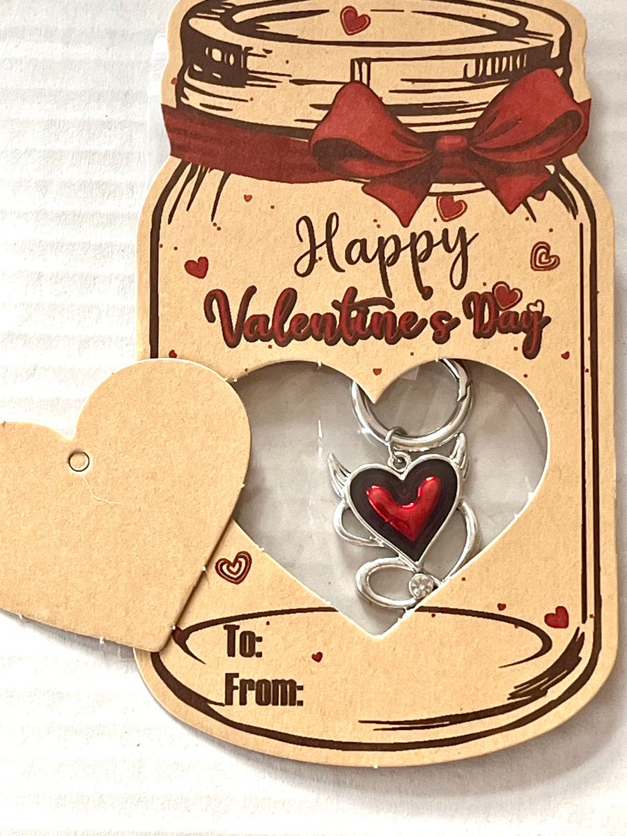 Valentine’s Day gift Red Devil heart with horns keyring birthday gift