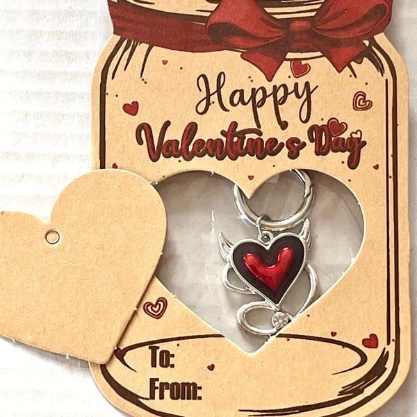 Valentine’s Day gift Red Devil heart with horns keyring birthday gift