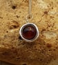 Red Black Sardonyx circle pendant. August birthstone. Minimalist sterling silver - Image 2