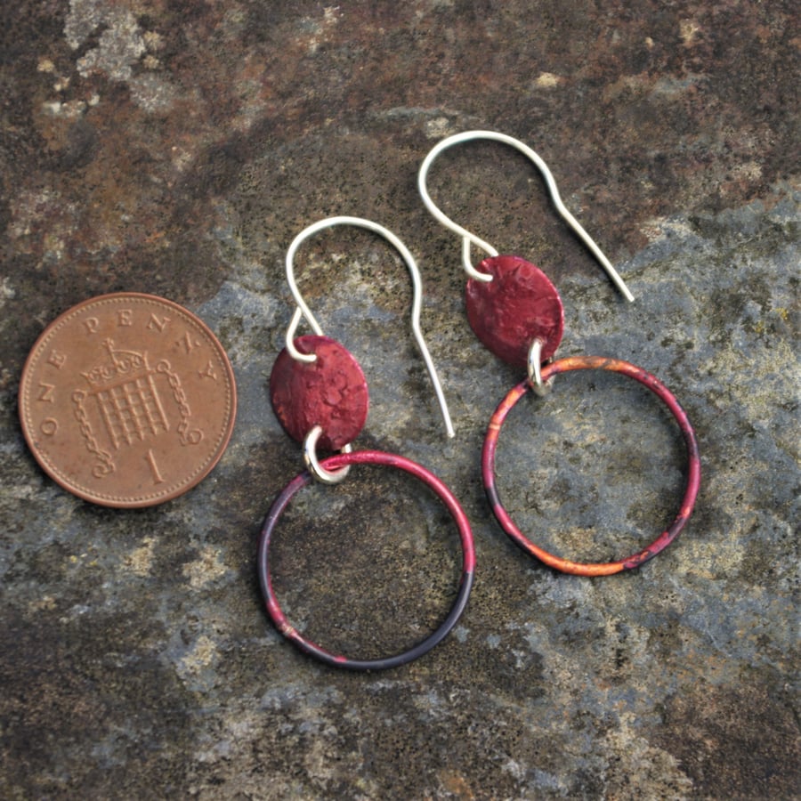  Red Copper Hoop Dangle Earrings