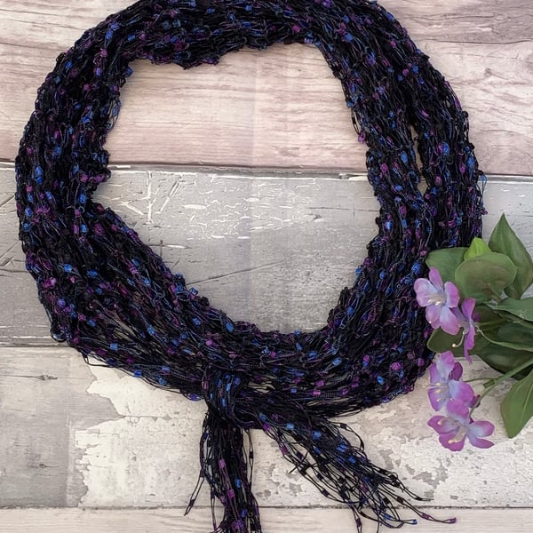 Knitted lace effect skinny scarf 